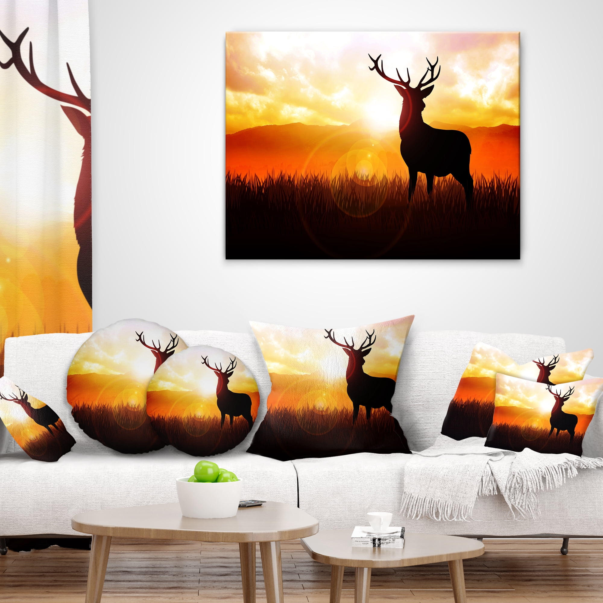 Designart Deer on Meadow During Sunrise - Animal Throw Pillow - 12x20
