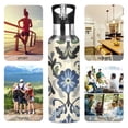 thumbnail image 7 of Yayeee 20oz Insulated Water Bottle Double Wall Stainless Steel with Flip Straw Lid, Blue Floral, 7 of 7