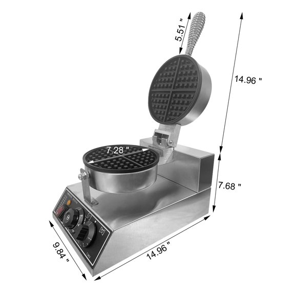 Kojooin Commercial Stainless Steel Waffle Maker, 1200W, Non-Stick Single Head