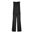 thumbnail image 5 of Tank Top Jumpsuit for Women Casual Flowy Ruffle Ribbed Jumper with Pocket Loose Straight Leg Long Pants Athletic Outfits, Black, XL, 5 of 7