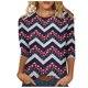 thumbnail image 2 of Fiudx Ropa de Mujer Blusa Holgada con Estampado de Independencia y Cuello Redondo Retro de Manga Tres Cuartos a La Moda para Mujer, 2 of 4