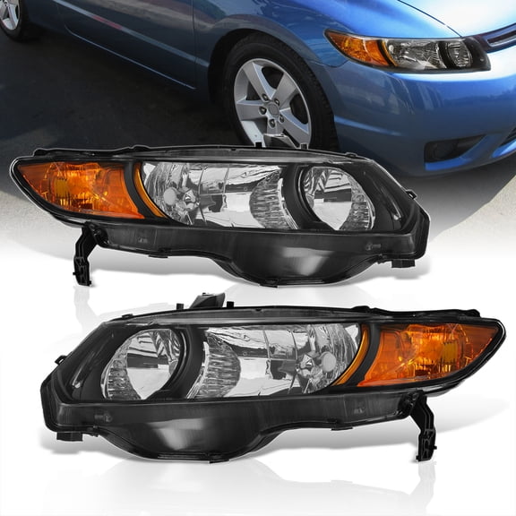 AJP Distributors Black Housing Clear Lens Amber Reflector Signal JDM Headlights Lamps Assembly Pair Compatible/Replacement For Honda Civic Coupe 2 Door 2006 2007 2008 2009 2010 2011 06 07 08 09 10 11