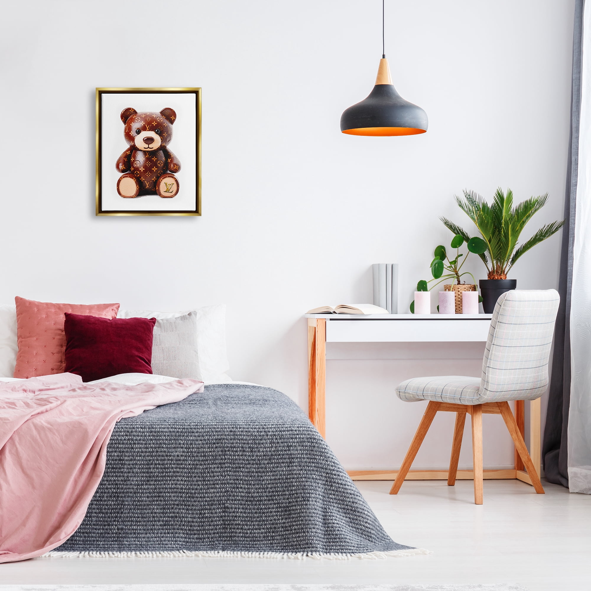 Stupell Industries Fashion Patterned Bear Beauty & Fashion Painting Gold Floater Framed Canvas Art Print Wall Art, 17 x 21