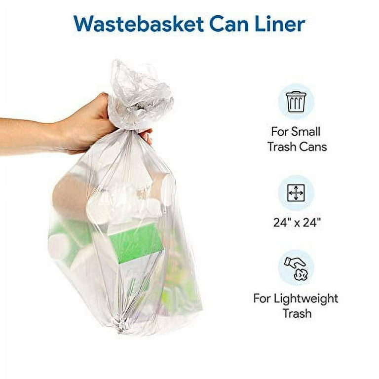  7-10 Gallon Clear Trash Can Liners, 250 Count - 24 x 24 High  Density Trash Bin Bags for Lightweight Garbage - Wastepaper Basket Bin  Liners, Shredder Bags, Bathroom, Office - 8