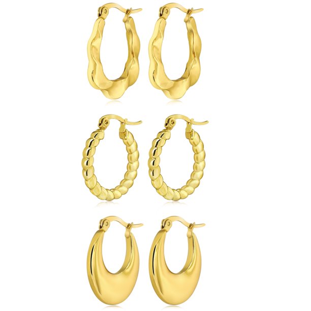 JeenMata Juego de regalo de 3 pares de pendientes para mujer chapados en oro amarillo hipoalergénicos