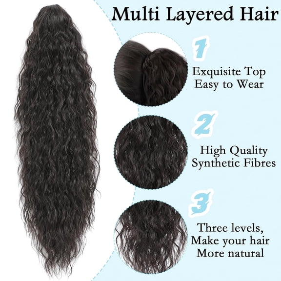 WEIF-Ponytail Extension, Claw Clip on Pony tails Hair Extension for Women 28 Inch Long Wavy Curly Fake Ponytail Clip in Hair Pieces for Women Fluffy Natural Looking (Dark Brown, 28 Inch)