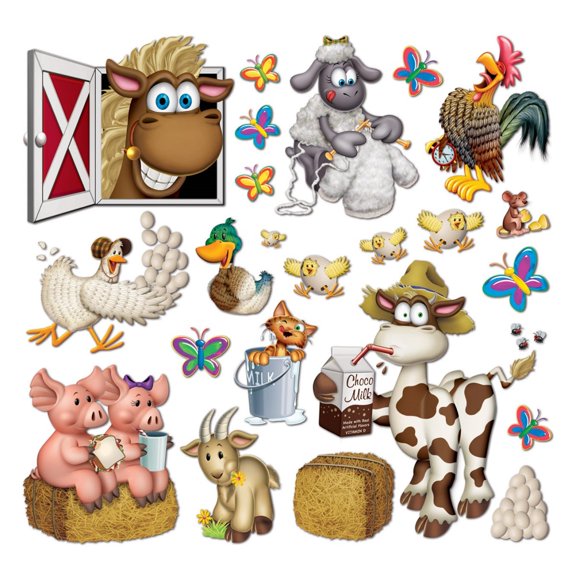 Party Central Club Pack of 276 Multi-Color Barnyard Farm Animals Wall Decor 35"