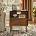 thumbnail image 2 of Miekor Furniture Mid Century Modern Fluted Nightstand with Charging Station USB Ports & Outlet Hole & 4 Solid Wood Legs, Farmhouse End Table with Open Space and Drawer Dresser, Walnut 37695, 2 of 11