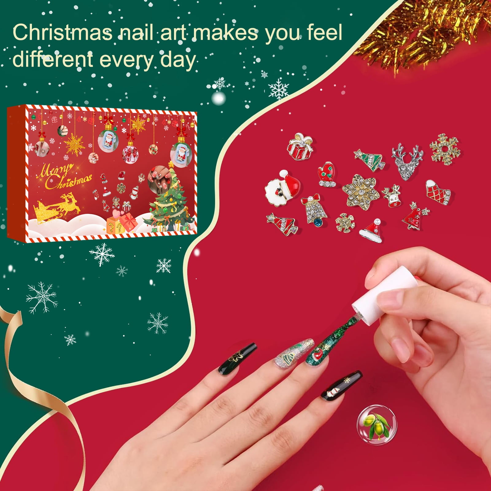 2024 Newly Fashionable Nail Accesseries Advent Calendar for Christmas, New Year Decor, 24 Pcs Surprise Nail Decor for Wife Lovers, Girlfriend Friends Yourself