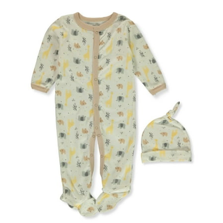 

Rene Rofe Baby Boys 2-Piece Jungle Footed Coveralls With Cap Set - cream/brown 6 - 9 months (Newborn)