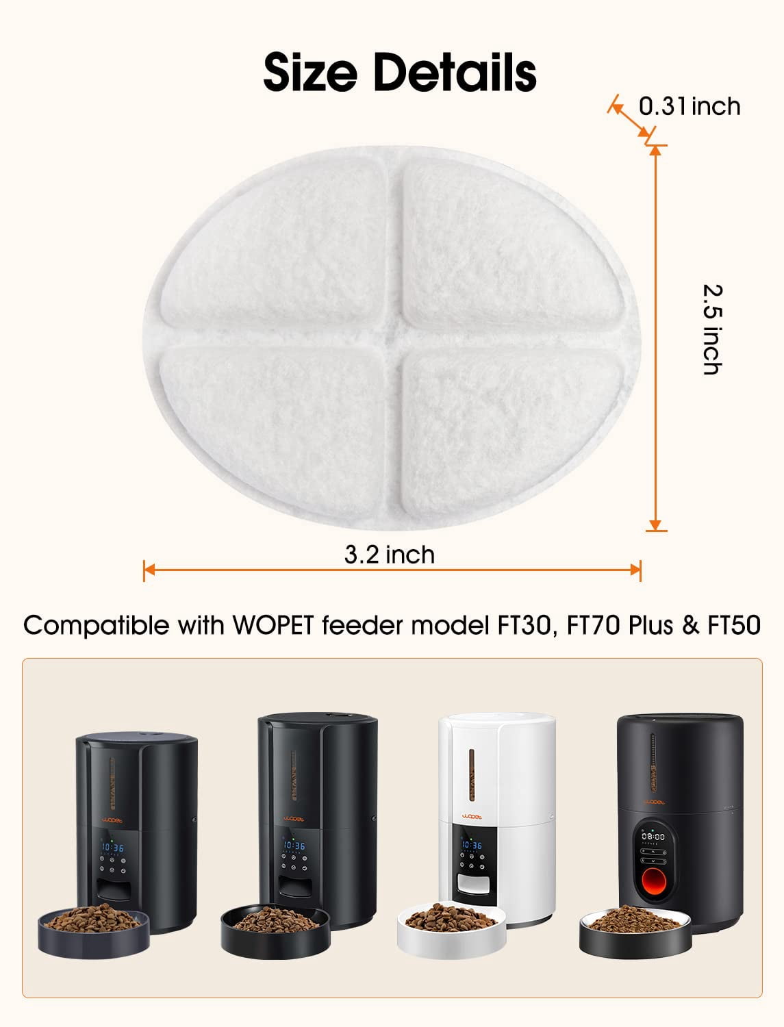 WOPET 4 Packs Desiccant Packets, Keep Cat Food & Dog Food Dry and Fresh, for Model FT50， FT50D， FT70， FT80， FT90