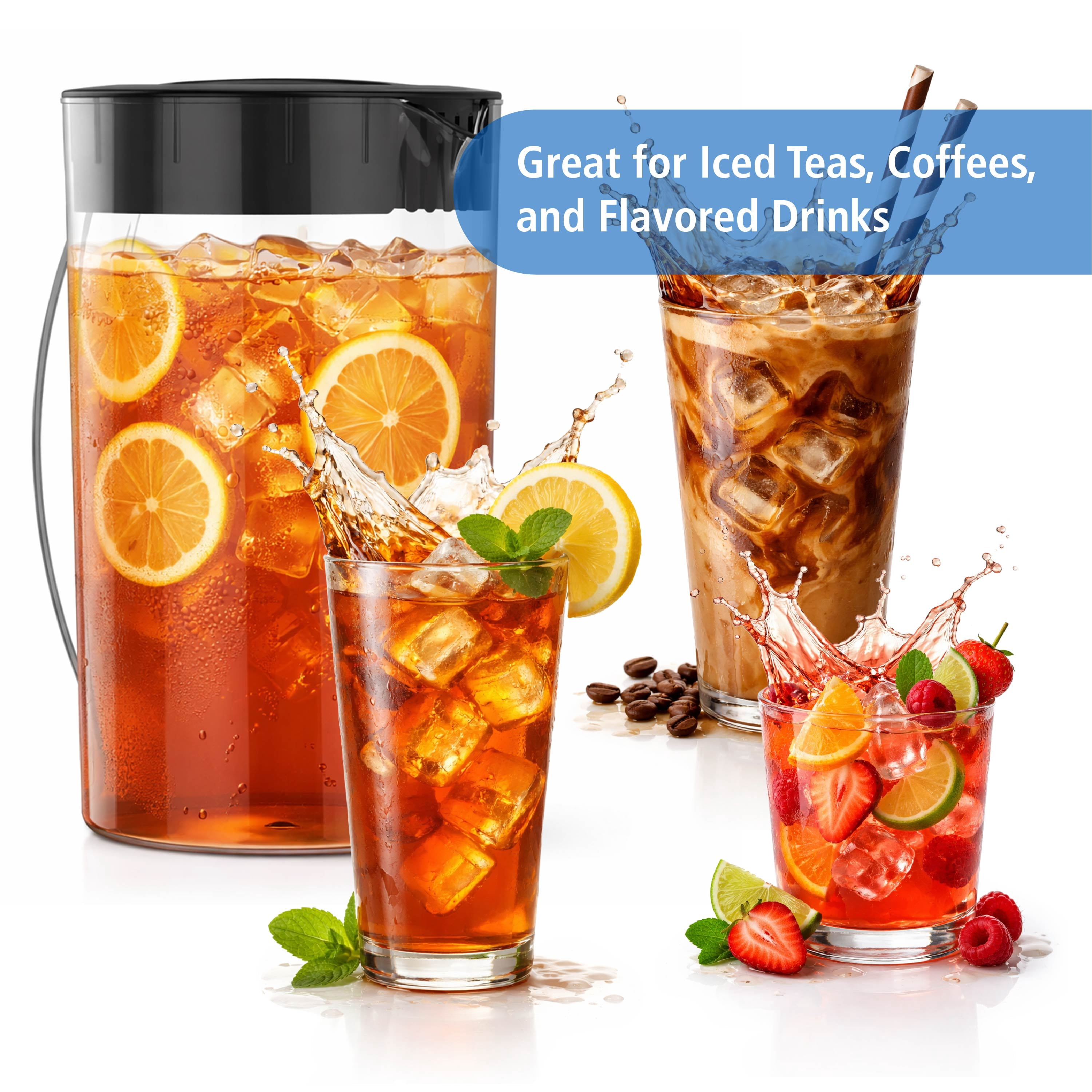 Mainstays Iced Tea and Iced Coffee Pitcher with Lid, 2-Quart