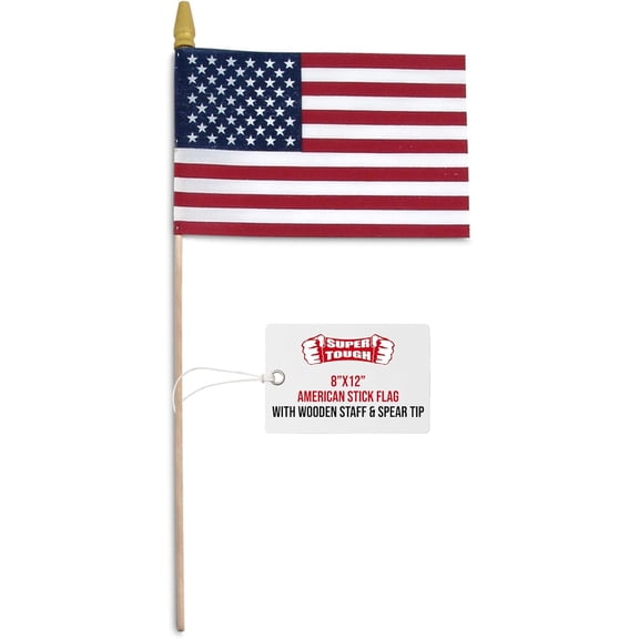 Super Tough US Stick Flag 8" x 12" Cut Edges - Wood Stick with Spear Tip