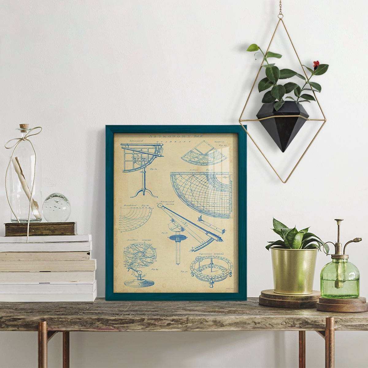 Vintage Astronomy I -Framed Print w/glass-Ocean Blue