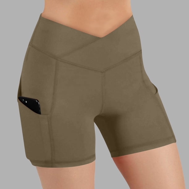 TaTaai Women's High Waisted Butt Lifting Yoga Shorts with Pockets Solid Stretchy Running Gym Workout Shorts Scrunch Booty Athletic Fitness Pants Gift