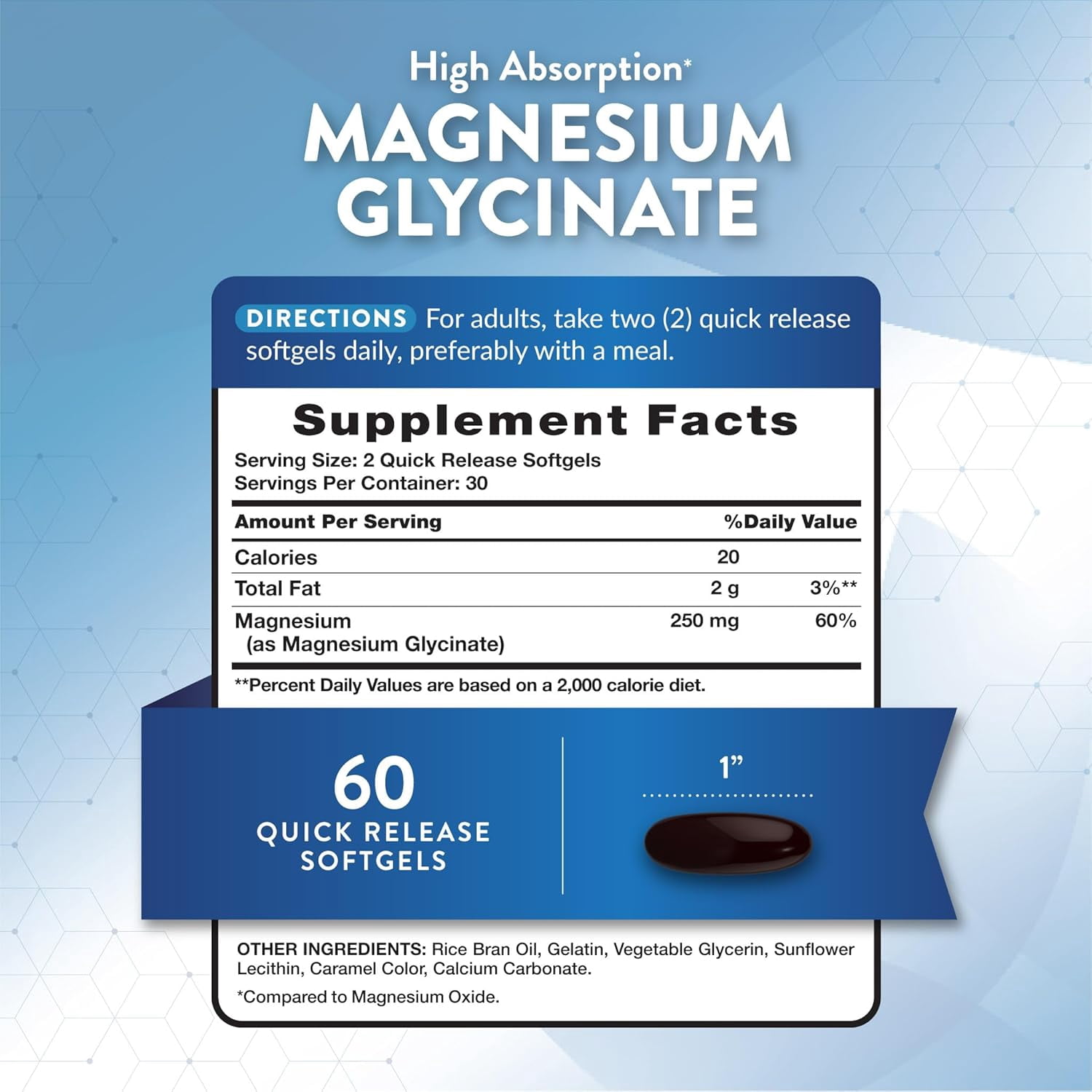 Nature's Truth Magnesium Glycinate Softgels, 250mg, 60 pills, high absorption - Walmart.com Nature's Truth Magnesium Glycinate Softgels, 250mg, 60 pills, high absorption - Walmart.com