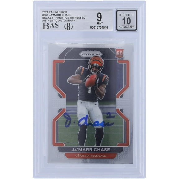 Ja'Marr Chase Cincinnati Bengals Autographed 2021 Panini Prizm #337 Beckett Fanatics Witnessed Authenticated 9/10 Rookie Card - Fanatics Authentic Certified