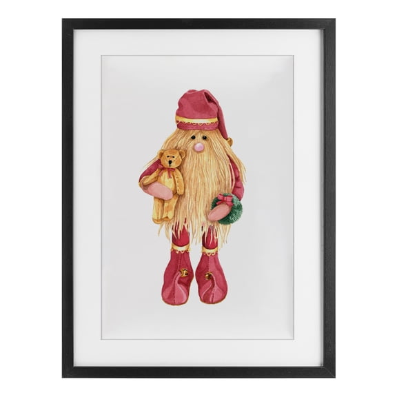 Stupell Industries Santa's Elf with Teddy Bear Black Framed Print Under Glass, design by Nancy Overton, 20 x 14