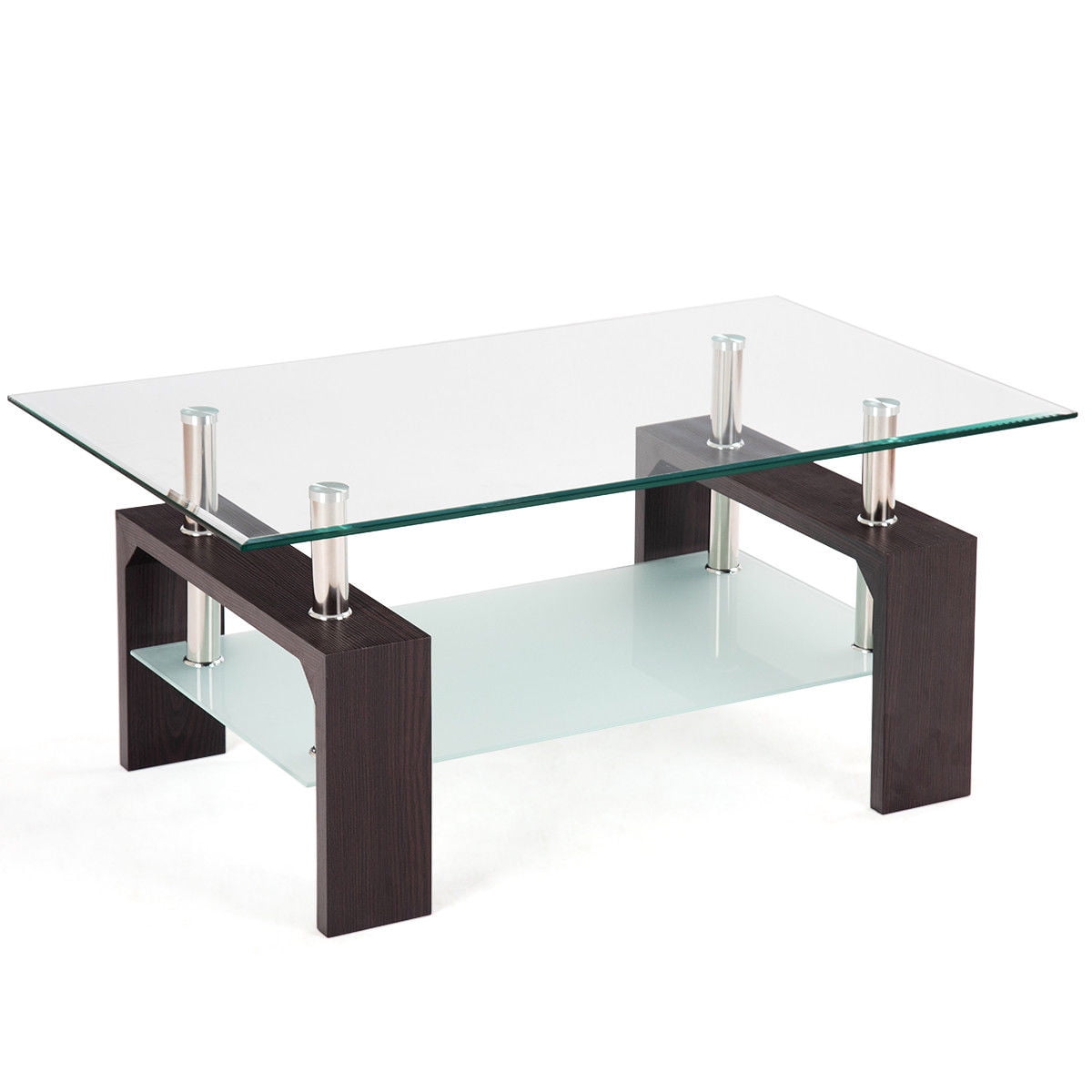 Costway Rectangular Tempered Glass Coffee Table W Shelf Wood Living Costway Rectangular Tempered Glass Coffee Table W Shelf Wood Living Room Furniture Com