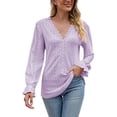 thumbnail image 2 of Plus Size Blouse for Women Ladies Spring And Summer V-neck T-shirt Chiffon Solid Color Casual Loose Pleated Long-sleeved Shirt, 2 of 5