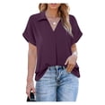 thumbnail image 3 of DJskiyers Blouses for Women Business Casual Button Down Shirts Short Sleeve Tshirts Summer Basic Tops Comfy Loose V Neck Tops, 3 of 7