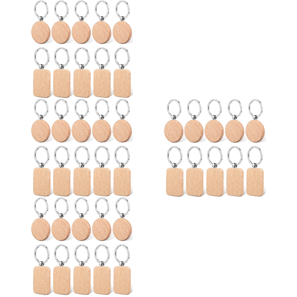MLINS 40 Pcs Blank Wooden Key Tag Keychains Rectangle and Round Shape Wood Pendant Keyrings