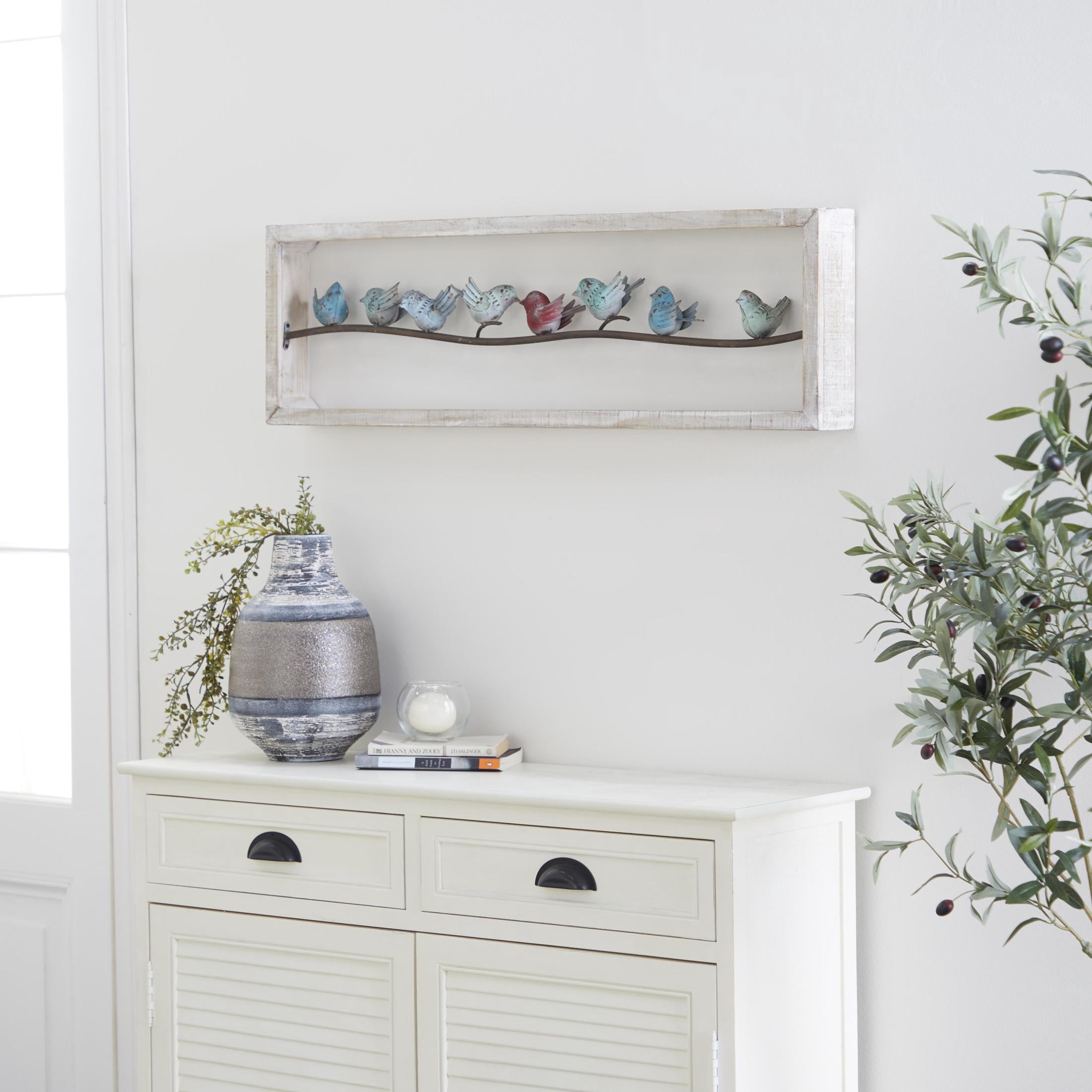 DecMode White Metal Bird Wall Decor
