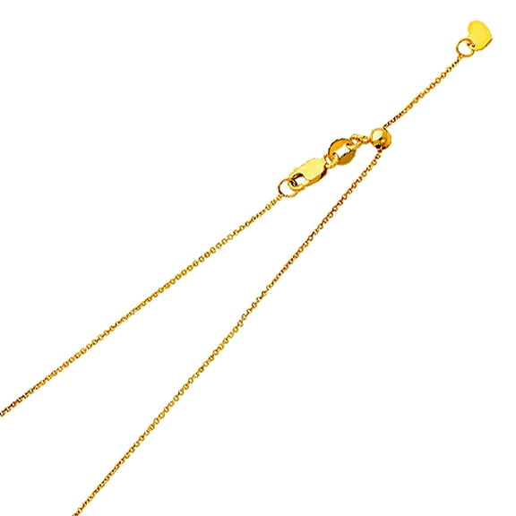 14k Yellow Gold 0.9mm Adjustable Tiny Sparkle-Cut Cable Chain Necklace 20 Inch Chain Necklace for Women and Men