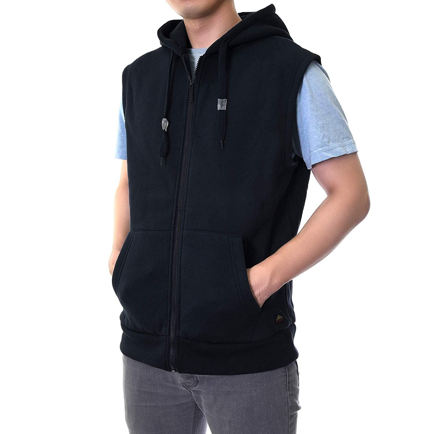 DailyWear - DailyWear Mens Casual Lightweight Sleeveless Zip-up Vest Tank Hoodies (Black, Small