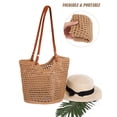 thumbnail image 2 of Gustave Crochet Beach Tote Bag for Women Knit Woven Mesh Hobo Shoulder Bag Handbag Purse for Summer Travel Vacation - Khaki, 2 of 9