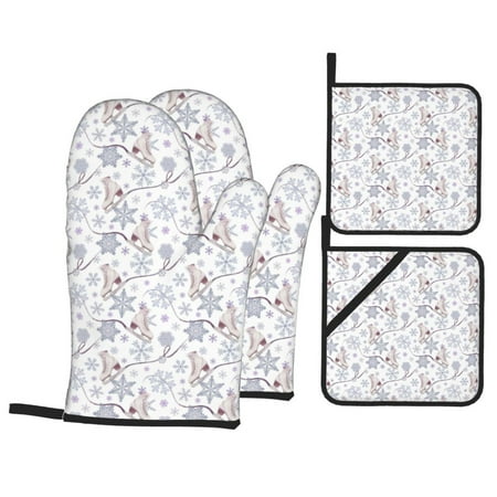 

Oven Mitts and Pot Holders 4 pcs Set Elegant ice skates snowflakes Heat Resistant Pot Holders Oven Mitts for kitchen Non-Slip Hanging Loop Oven Glove Potholders for Baking Cooking