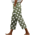 thumbnail image 3 of QATAINLAV Womens Plus Size Capri Pants Summer Casual Drawstring High Waist Wide Leg Cropped Trouser Trendy Polka Dot Print Beach Capris Pants Green XXL Lightning Sale, 3 of 6