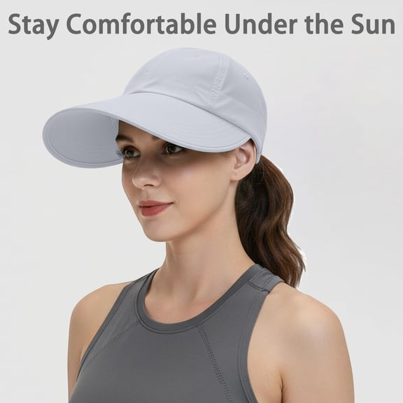 Wide Brim Sun Hats for Women Adjustable Ponytail Baseball Caps UV Protection Packable Beach Sun Hat for Hiking, Fishing, Running, Outdoor Activities Sports Quick-Drying Cap,White