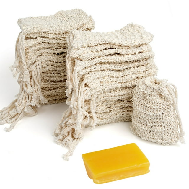 Soap Saver Bag, 50PCS Natural Sisal Soap Bags With Drawstring, Plastic-Free Reusable Exfoliating Soap Pouch, Zero Waste Soap Mesh Bag for Foaming & Drying Soaps