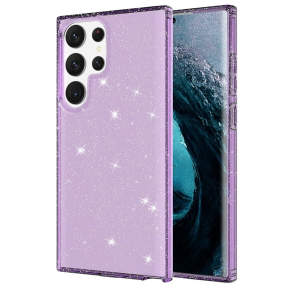 Dteck Clear Glitter for Samsung Galaxy S23 Ultra,Military Drop Protection Sparkly Shiny Bling Slim Thin Soft Rubber Protective Phone Cover for Galaxy S23 Ultra,Purple