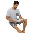 thumbnail image 4 of Men's light gray vertical striped short-sleeved short pants casual comfortable home wear set that can be worn outside, 4 of 6