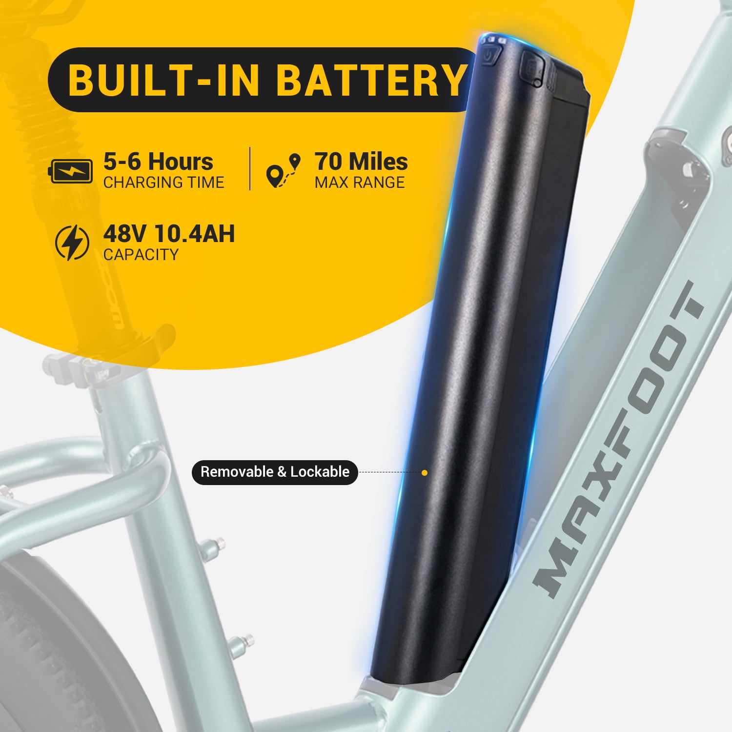 MAXFOOT MF25 Electric Bikes for Adults, 1000W Peak Motor, Up to 70 Miles, 48V 10.4Ah Built-in Battery, 25 MPH Electric Cruiser Bicycle, 26" 7-Speed Ebikes with Suspension
