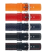 Hirsch Carbon Leather Watch Strap - Black - L - 18mm / 16mm - Shiny Silver Buckle - Water Resistant Calf Leather Band