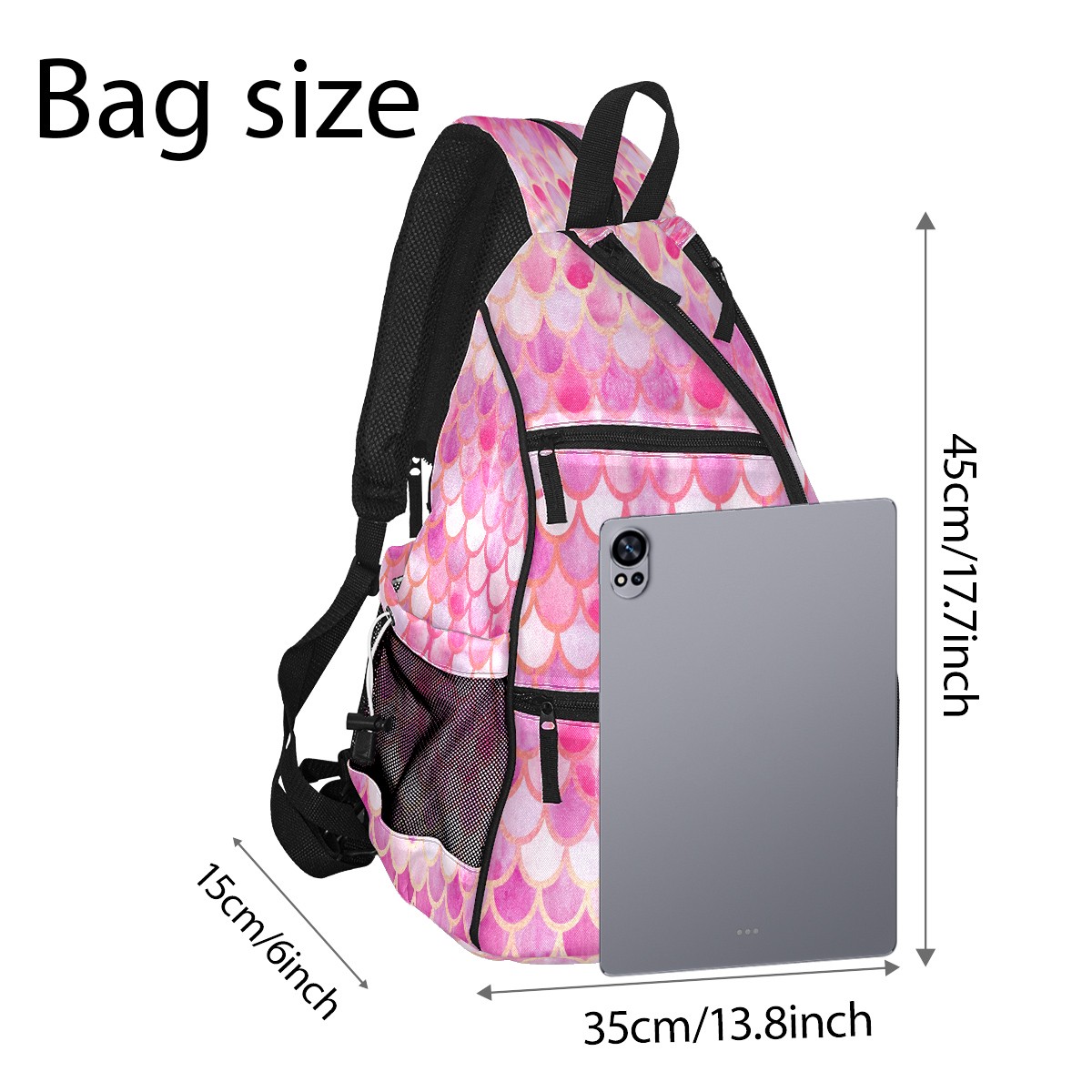Pickleball Bags for Men Women Pickleball Backpack with Large Capacity Lightweight Adjustable Pickleball Sling Bag Hold Paddles, Balls, Accessories Pink Watercolor Mermaid Scale