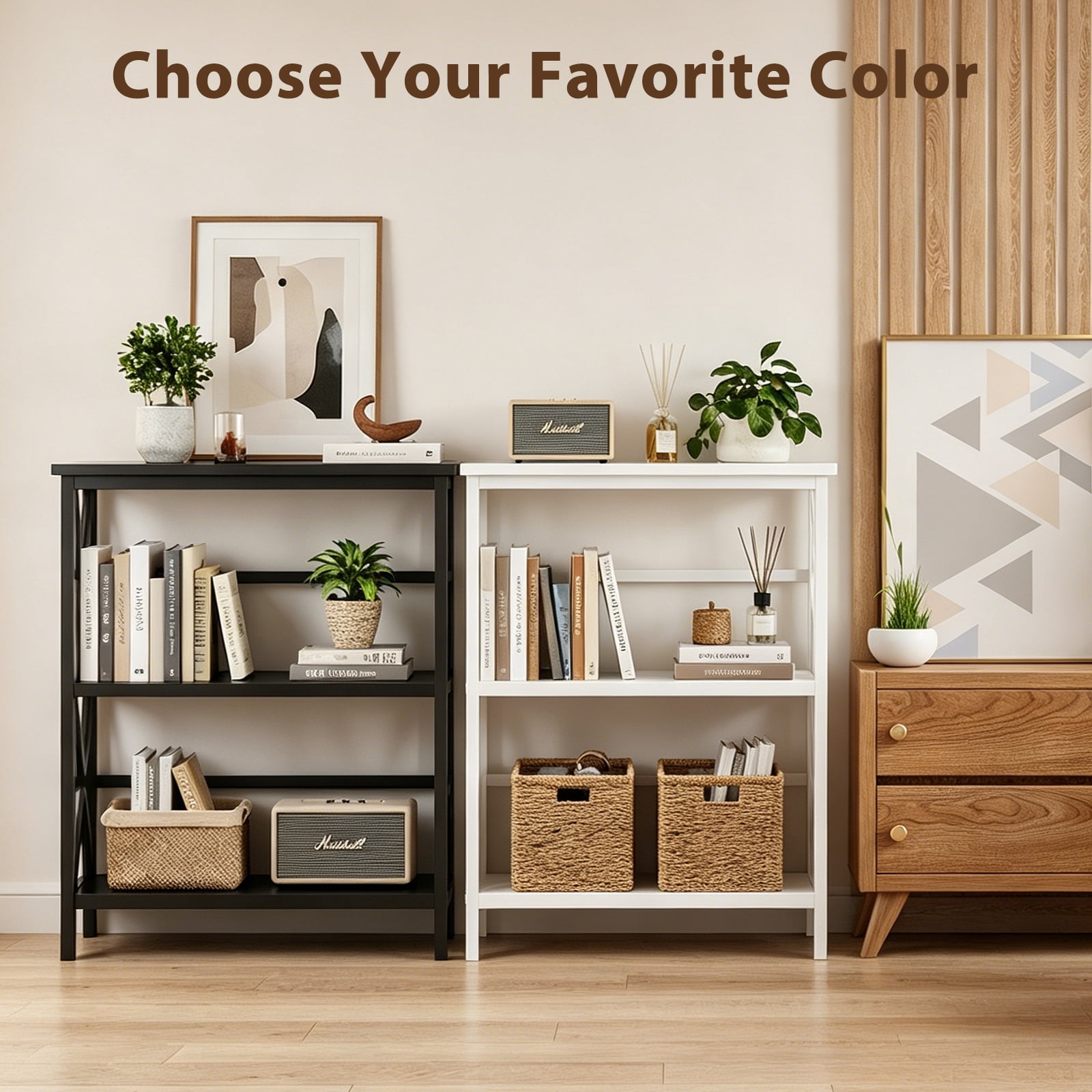 edx 3-Tier Metal Wall Mounted Bookshelf, Drill-Free Open Bookcase for Home Office/Study, Matte Finish Storage Shelves, White