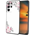 thumbnail image 1 of Compatible with Samsung Galaxy S22 Ultra Phone Case, Floral-initial-Flower-Black-Pink-Custom32 Case Men Women, Flexible Silicone Shockproof Case for Samsung Galaxy S22 Ultra, 1 of 1