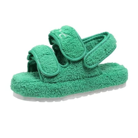 

JJtiger One word thick sole fluffy Velcro embossed cotton fluffy sandals female