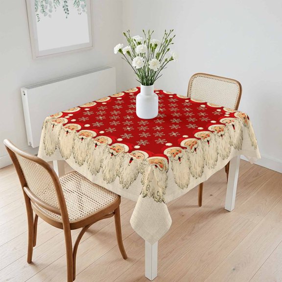 Waterproof Tablecloth Christmas Cute Santa Claus Square Table Cloth 60x60in,Wipeable Washable Table Cover Winter Snowflake on Red Seamless Tablecloths for Dining Tables Kitchen Picnic Outdoor Party