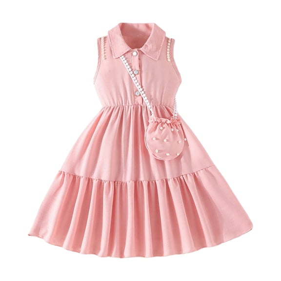 EnJoCho Girls Summer Dress Pearl Turn Down Collar Boho Beach Tank 𝖲undress Casual Smoc𝗄ed Tiere𝖽 Maxi Dresses 2-8 Years