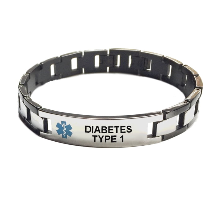 Diabetes Type 1 Box Link Medical Alert ID Bracelet for Men 9.0