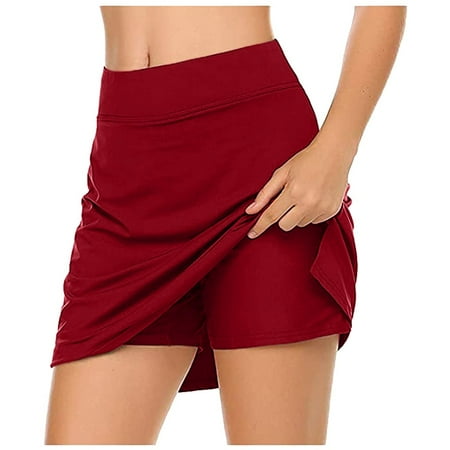 Puawkoer Tennis Lightweight Women s Performance Sport Running Active for Skort Golf Skirt Skirt Clothing Shoes & Accessories 2XL Red
