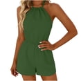thumbnail image 4 of Favoffer Women Halter Neck Jumpsuit Backless Solid Color Romper Elastic Waist Pocketed One Piece Shorts Loose Casual Overalls for Beach Party Daily, 4 of 9