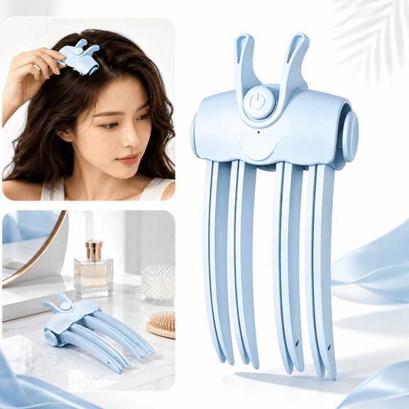 Heated Hair Volume Clip, Rechargeable Root Lifter Comb with 2 Heat Settings, Type-C Cordless Styling Tool for Crown Volume and Bangs, Blue
