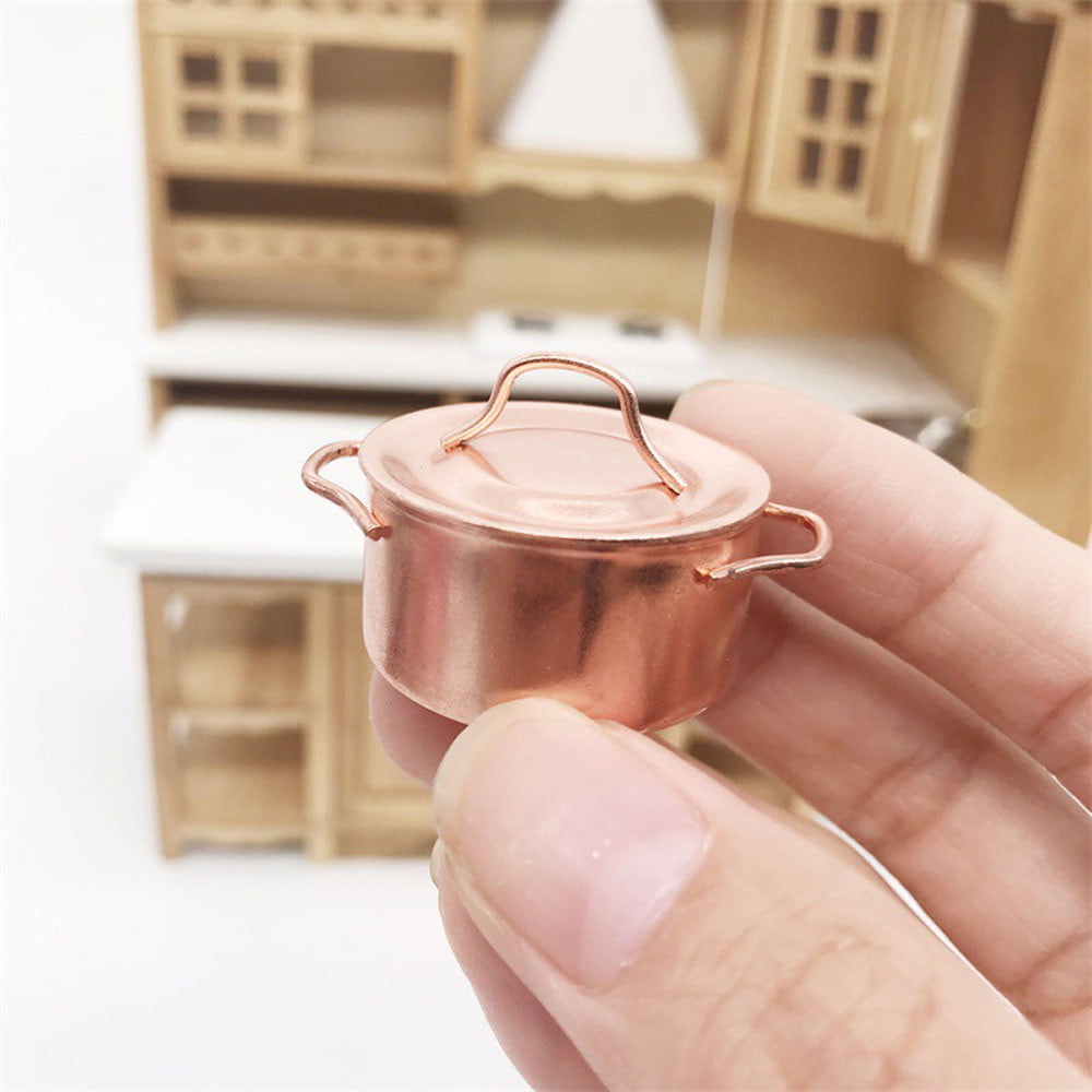 Miniature Dollhouse Copper Pot Pots Pans Set 1:12 Scale New 