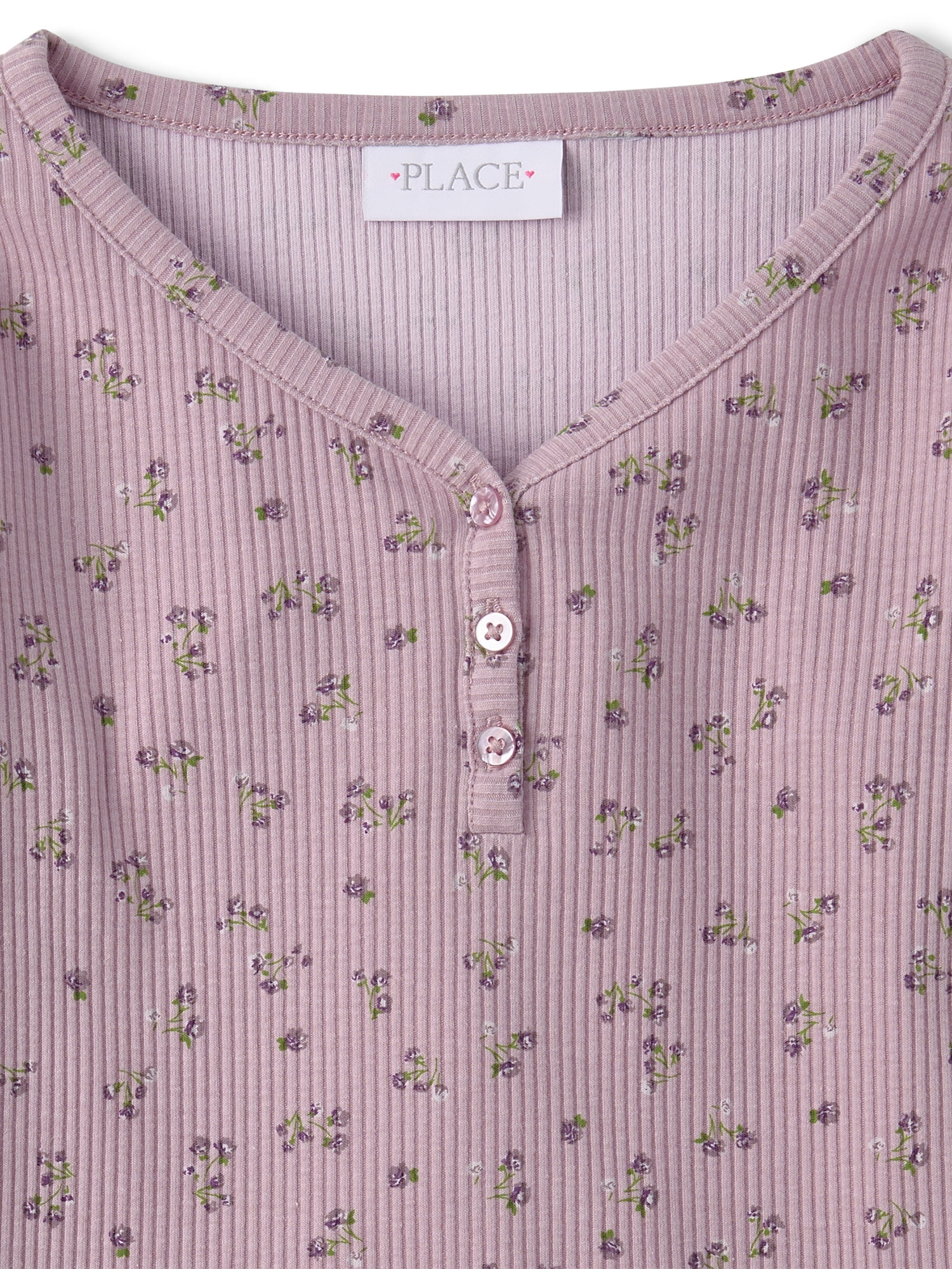 The Children's Place Girls Long Sleeve Floral V-Neck Ribbed Henley Top, Sizes XS-XXL